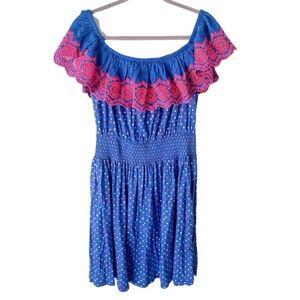 Lilly Pulitzer Dress Women's XL Kalama Off the Shoulder Smocked Borealis Blue